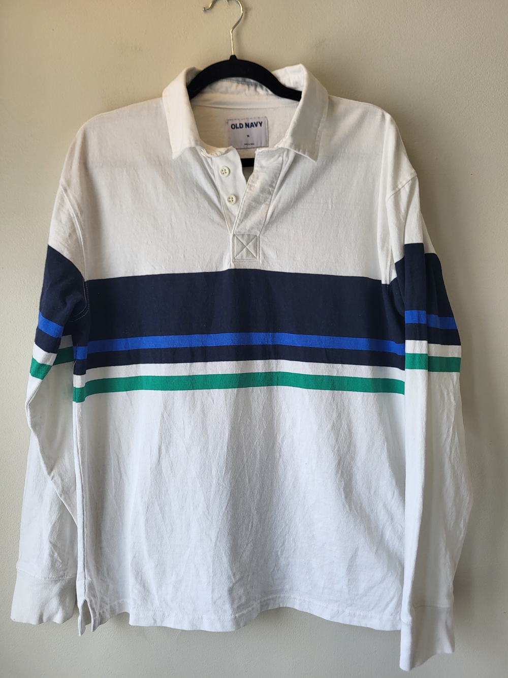 Old Navy Preppy Sporty Ivy League White Rugby Polo with Stripes